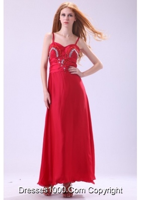 Red Ankle-length Column Beading Chiffon Prom Evening Dress