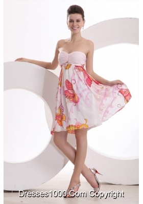 Baby Pink Sweetheart Printing and Ruche Knee-length Prom Party Dress