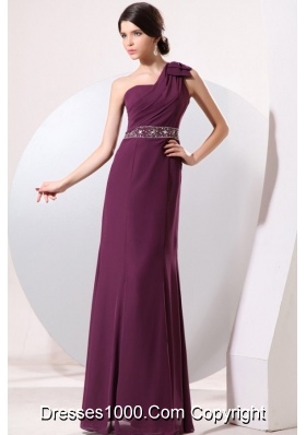 Half Bowknot Beaded Single Shoulder Purple Chiffon Prom Gown Dress