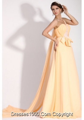 Light Yellow One Shoulder Appliques Chiffon Dresses for Prom Princess