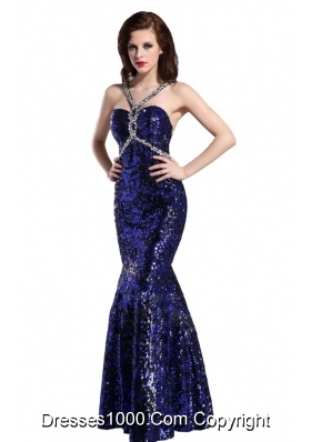 Mermaid Straps Sequins Beading Prom Pageant Dress in Royal Blue