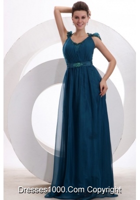 Formal Teal Prom Dress with Tulle Overlay and See-through Lace on Back