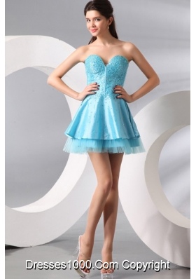 Princess Light Blue Sweetheart Mini-length Beading Prom Party Dress