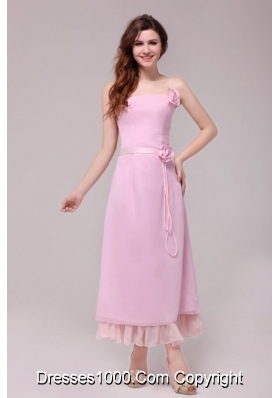 Strapless Ankle-length Prom Dress with Handle Flowers for Lady