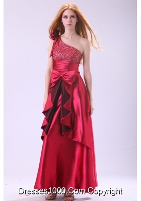 Ruffles Sequins and Bowknot One Shoulder Long Prom Dress for Ladies