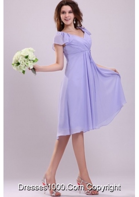 Simple Empire Cap Sleeves Lavender Ruching Short Prom party Dress