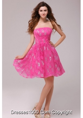 2014 Sweet Hot Pink Strapless Knee-length Dress for Prom Night