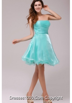 Cute Strapless Aqua Blue Organza Ruching Prom Dress for Party