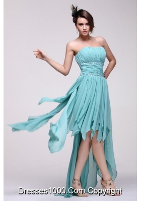 Aqua Blue Chiffon High Low Prom Dress with Layers and Ruches