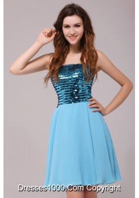 2014 Empire Sequin Strapless Knee-length Light Blue Prom Gown Dress