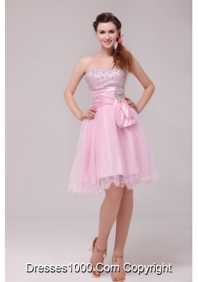 Princess Baby Pink Strapless Beading and Ruching Prom Cocktail Dress