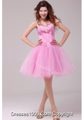 2014 Princess Rose Pink Sweetheart Appliques Short Dresses for Prom