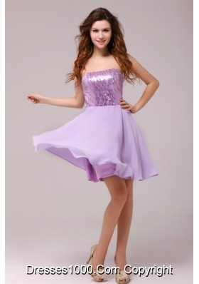 Short Lavender Strapless Empire Prom Cocktail Dress with Sequin Bust