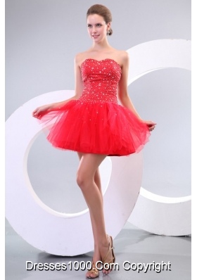 Red Sweetheart Beading Tulle Mini-length Prom Cocktail Dress