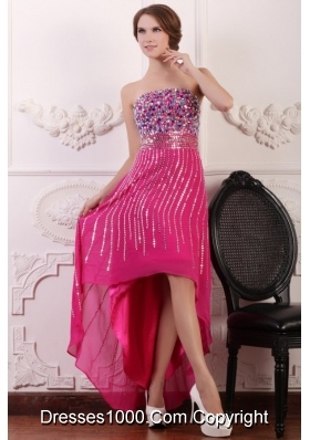 Noble Rose Pink High Low Prom Dress with Sequins and Beading