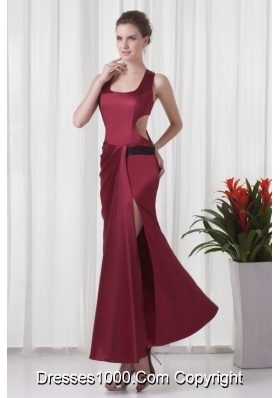 Simple Square Neck Column Red Criss-cross Back Prom Pageant Dress