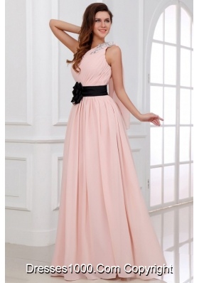 Baby Pink Empire One Shoulder Chiffon Appliques Prom Dress