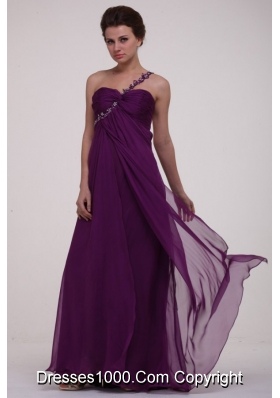 Purple Empire One Shoulder Ruching Appliques Long Prom Dress