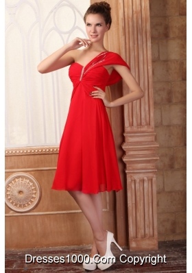 Affordable Summer One Shoulder Empire Red Knee-length Prom Dress