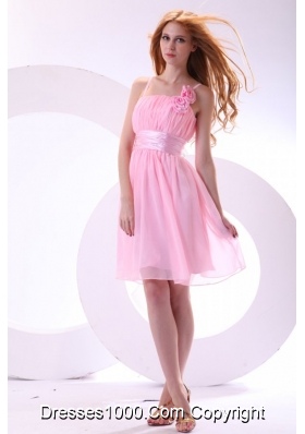 Pretty Baby Pink One Shoulder Knee-length Prom Dress For Girls