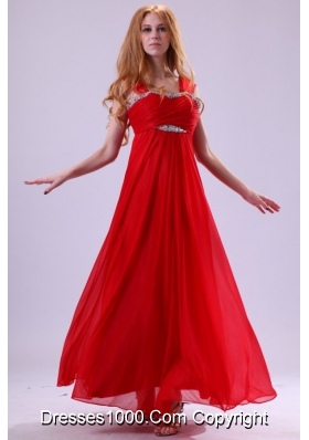 Pretty Red Empire Beading Straps Ankle-length Chiffon Prom Dress