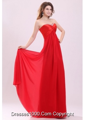 Red Empire Sweetheart Beading Floor length Chiffon Prom Dress