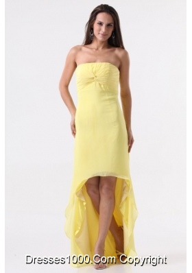 Sweet Strapless Yellow High-Low Prom Dress For Graduation Party