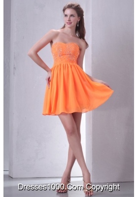 Sweet Orange Empire Mini-length Beading Decorated Prom Dress