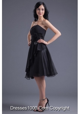 Gorgeous Short Black Prom Dress with Handmade Flowers