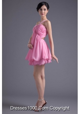 Lovely Single Shoulder Mini-length Chiffon Prom Dress for Ladies