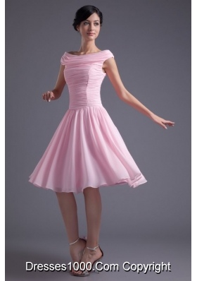 Cute Baby Pink Bateau Knee-length Chiffon Dress for Prom