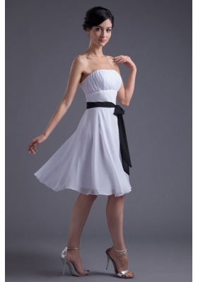 Discount Empire Short White Prom Dress with Waist Sash