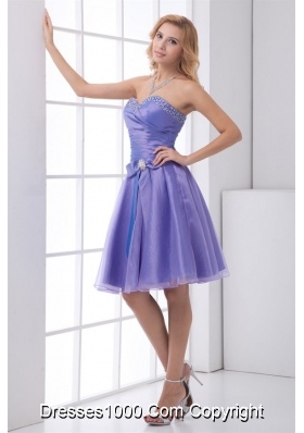 Lovely Beading Sweetheart Knee-length Lavender Organza Prom Gown