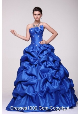 Sassy Beading Bowknot and Pick Ups Blue Taffeta Sweet 16 Dress