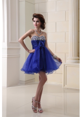 A-line Organza Peacock Blue Prom Dress with Beading Ruchings Sweatheart