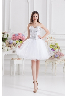 A-line Rhinestone Sweetheart Knee-length Prom Dress in White