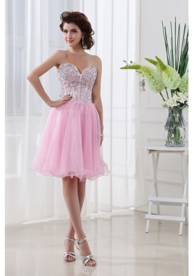 Baby Pink A-line Beautiful Sweetheart Organza Prom Dress