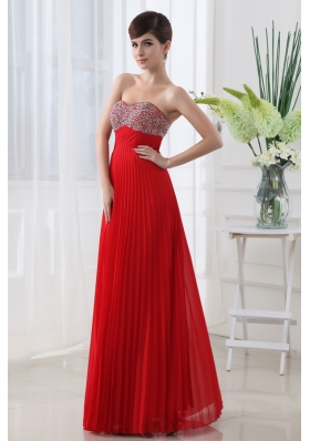 Backless Empire Sweetheart Beading Pleats Prom Dress in Red