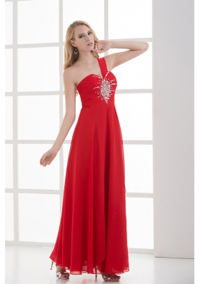 Empire One Shoulder Floor-length Chiffon Red Prom Dress