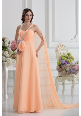 One Shoulder Empire Prom Dress with Watteau Train with Orange