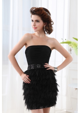 Black Column Strapless Sleeveless Mini-lengthProm Dress with Beading and Ruching