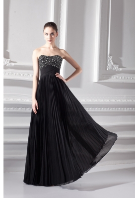 Chiffon A-line Strapless Prom Dress with Beading and Pleats