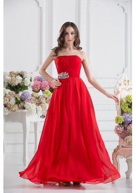 Red Empire Strapless Chiffon Floor-length Prom Dress