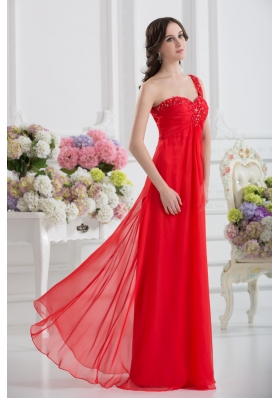 Sweetheart One Shoulder Empire Beading Red Prom Dress