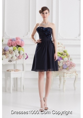 Black Sweetheart Prom Dress with Ruching and Handle Made Flowers