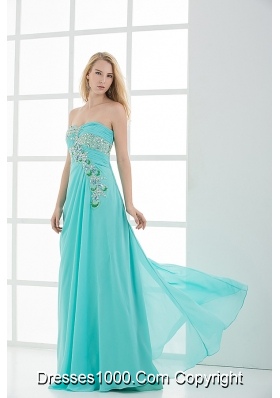 Column Sweetheart Floor-length Applique Aqua Blue Prom Dress