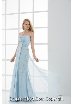 Column Sweetheart Floor-length Beading Light Blue Prom Dress