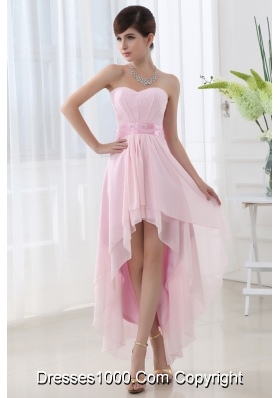 Empire Belt High-low Sweatheart High-low Baby Pink Dress Prom Dress