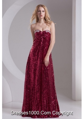 Empire Burgundy Sweetheart Beading Sequins Floor-length Prom Dress