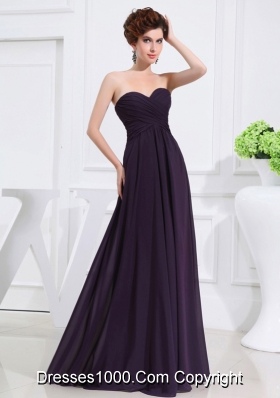 Empire Chiffon Ruching Strapless Dark purple Floor-length Prom Dress